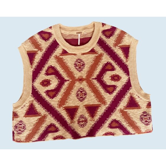 FREE PEOPLE Cyprus Oversized Loose Fit Patterned Sweater Vest Sz L - Picture 2 of 7